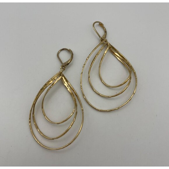 Dangle Gold Tone Textured Pierced Earrings Triple Rain Drop - Picture 3 of 8